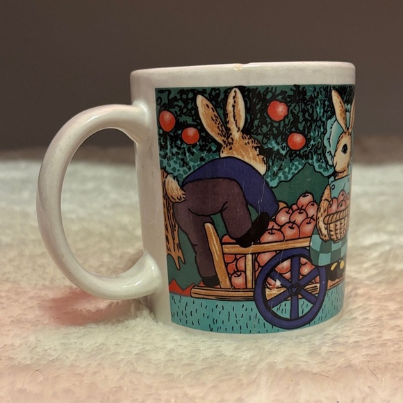 Vintage Whimsical Rabbits with hats Mug  carrying Apples on a carriage - Picture 2 of 4